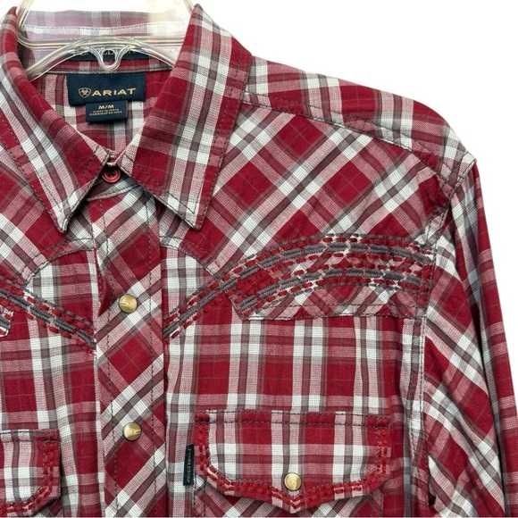 Pendleton x Ariat Plaid Pearl Snap Shirt Men’s Sz Medium Red White Western Rodeo - Picture 6 of 9